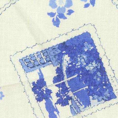 Blue Flowers Woven, Viscose-Linen