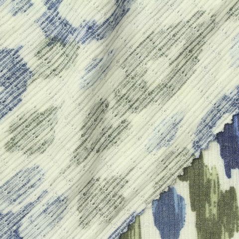 Printed Polyester Viscose Stretch Rib Knit Fabric