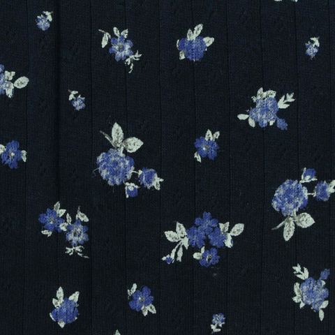 Fine Floral 100% Cotton Rib Knit Fabric