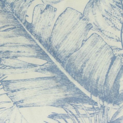 Blue Tropical-Leaf Jersey Knit, Viscose