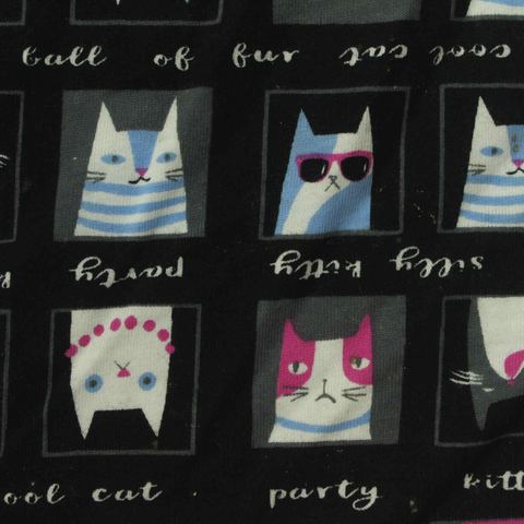 White Cartoon-Cat Jersey Knit, Cotton