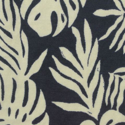 Cream Tropical-Leaf Piqué Knit, Viscose-Nylon