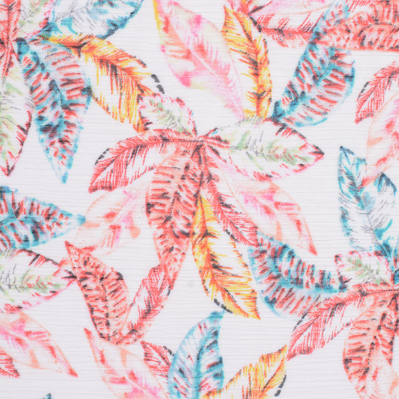 Red Tropical-Leaf Chiffon, Polyester